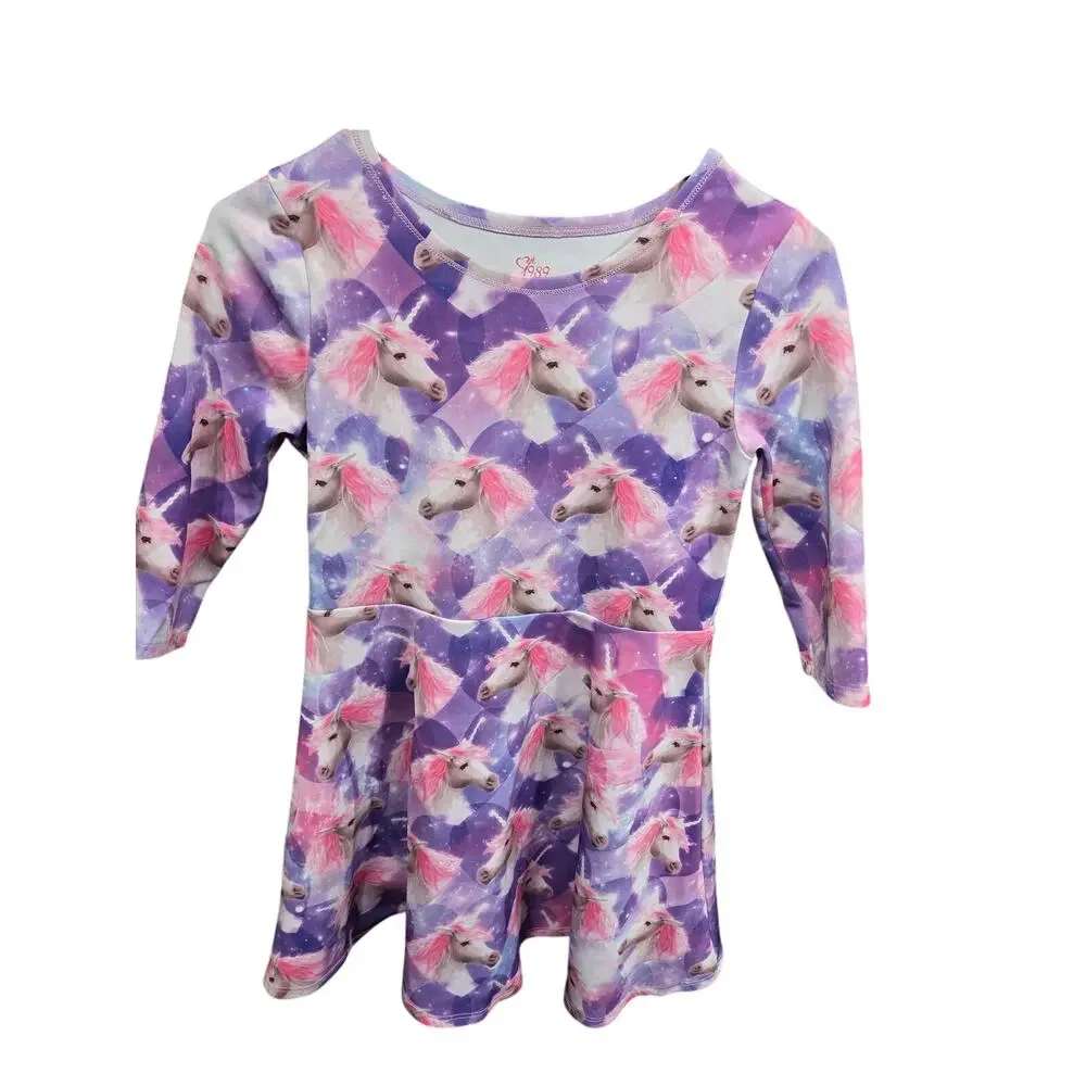 Purple Galaxy Unicorns LS Dress - The Children's Place - L (10/12)